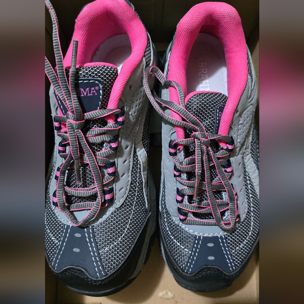 Brahma Women's Steel Toe Work Sneakers in Gray and Pink